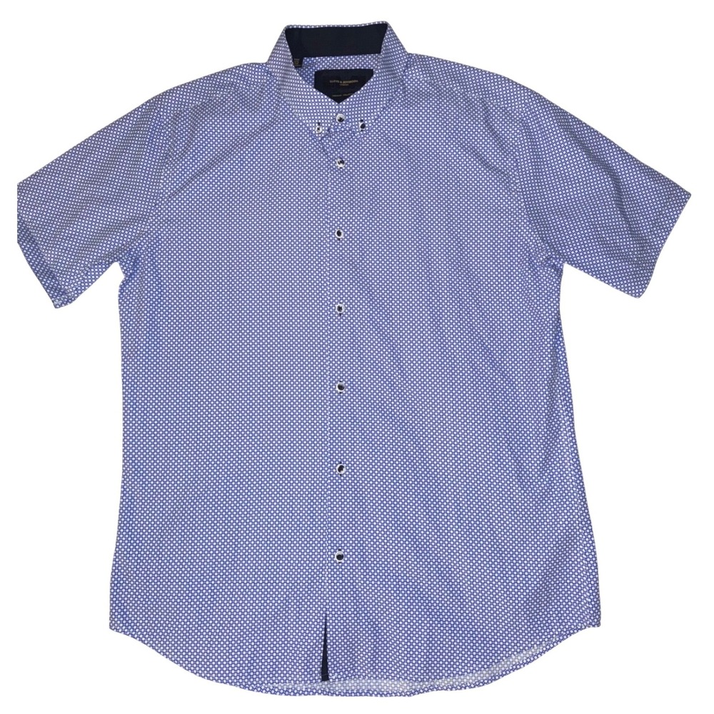LLoyd & Jefferson London Men's Short Sleeve Button Down‎ Shirt Print Blue Size L